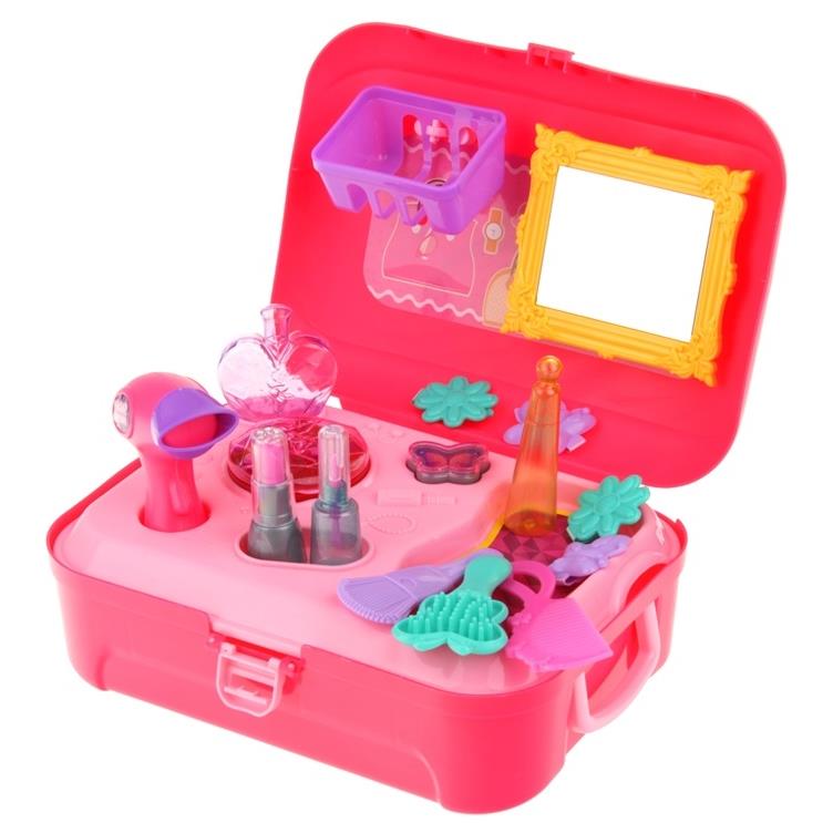 Trusa de Infrumusetare Pentru Fetite, Indiggo®, 2 in 1, Transformabila in Rucsac, Include 15 Piese, cu Uscator, Maner Pentru Transport si Bretele Reglabile, 3ani+, Multicolor
