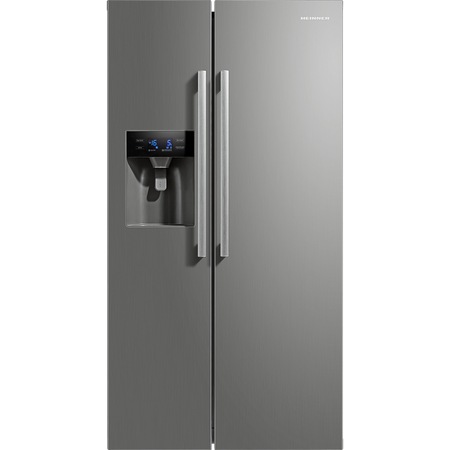 Side by side Heinner HSBS-M490ICEX++, 490 l, Clasa A++, No Frost, Dispenser apa & gheata, Display, Iluminare LED, Compresor Inverter, H 178.8 cm, Argintiu