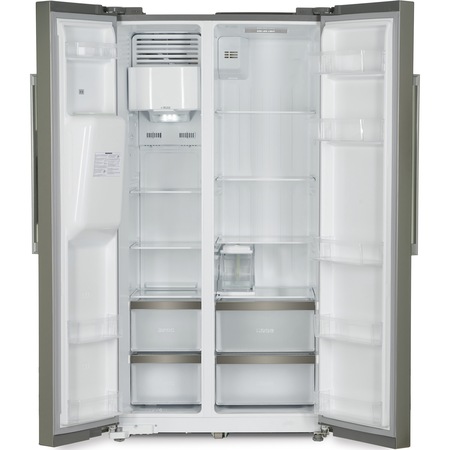 Side by side Heinner HSBS-M490ICEX++, 490 l, Clasa A++, No Frost, Dispenser apa & gheata, Display, Iluminare LED, Compresor Inverter, H 178.8 cm, Argintiu