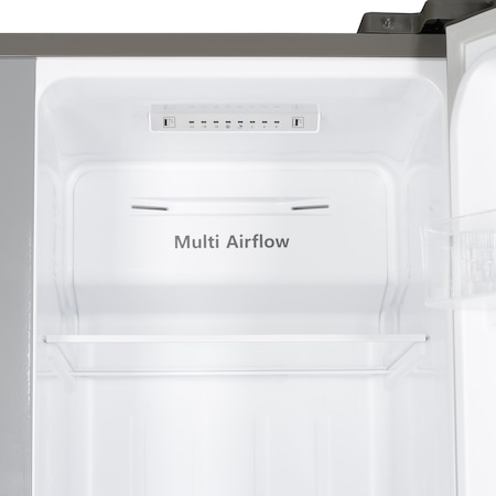 Side by side Heinner HSBS-441NFXF+, 428 l, No Frost, Display LED, Clasa A+, Functie vacanta, Functie super congelare, H 178 cm, Argintiu