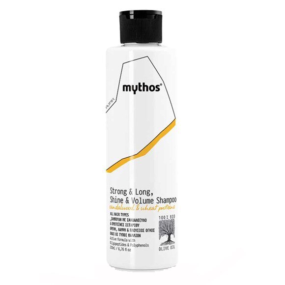 Sampon pentru stralucire, volum, rezistenta si lungime cu lemn de santal si proteine de grau, Mythos, 200ml