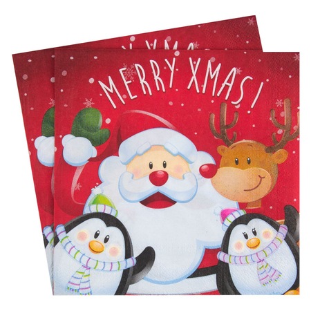 Set 20 Servetele Cu Imprimeu Mos Craciun Si Prietenii Sai Merry Xmas Decorcasa 34 X 34 Cm Emag Ro