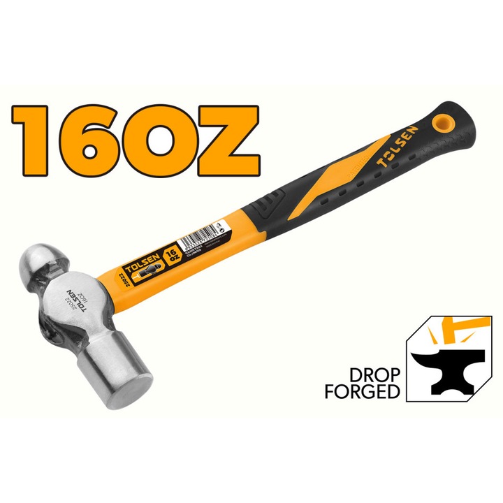 Чук Tolsen със сферична глава, 450 гр., дръжка от фибростъкло