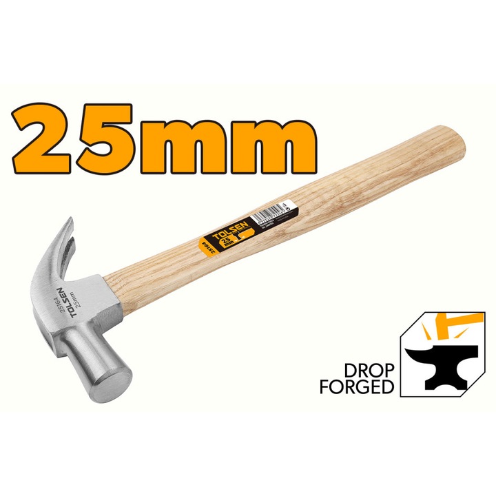 Чук с извит връх Tolsen, английски тип, дървена дръжка, 25 мм