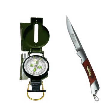 Set Busola militara din metal, culoare verde inchis+Cutit, Briceag elegant de buzunar 18 cm Set Busola militara din metal, culoare verde inchis+Cutit, Briceag elegant de buzunar 18 cm