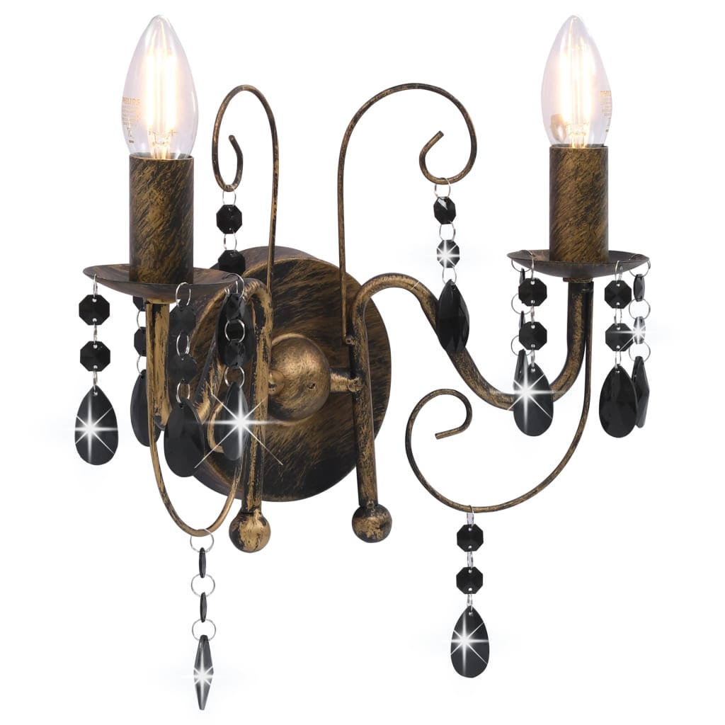 Lampa de perete cu 2 brate, margele, vidaXL, Metal, E14, 29,5 x 29 cm, Negru