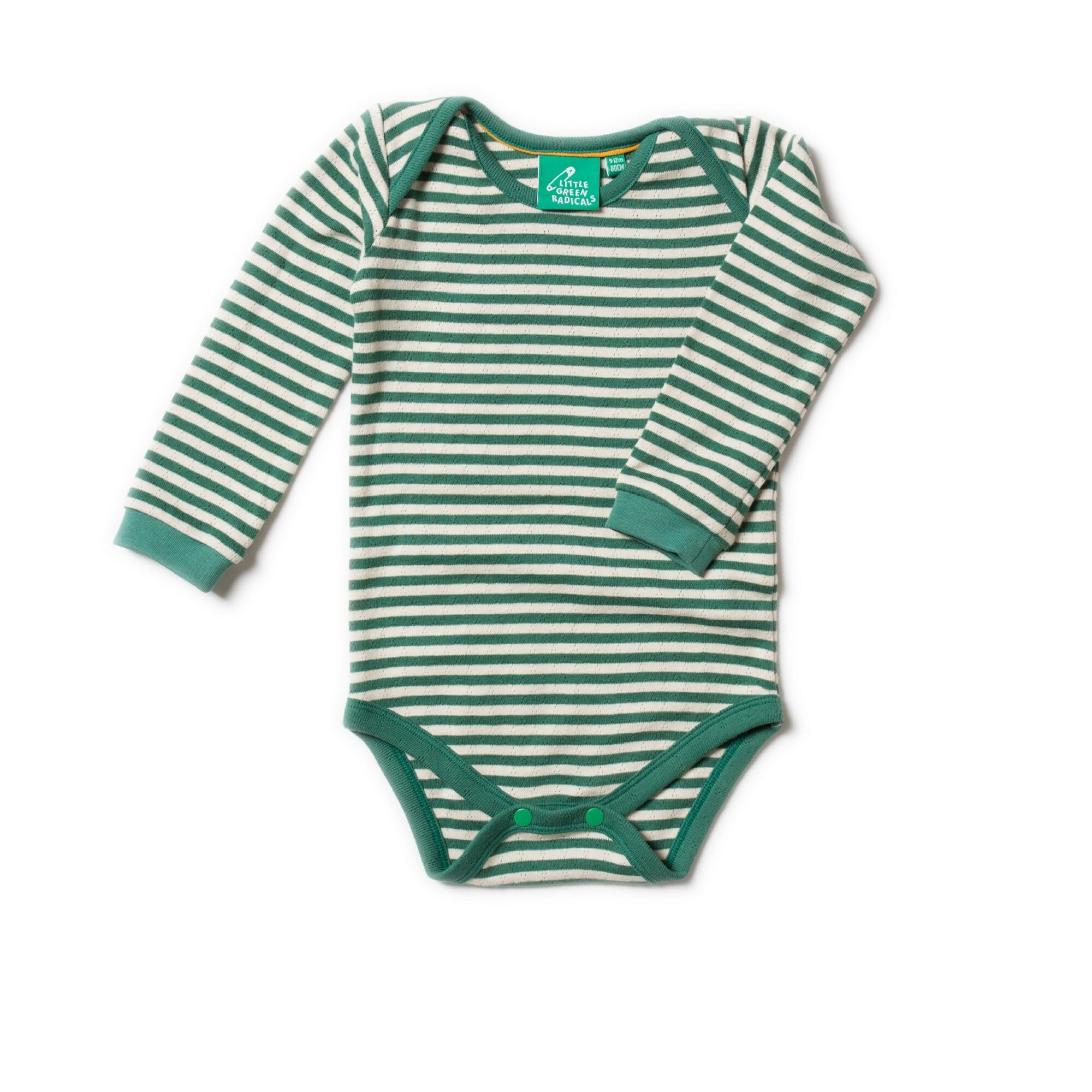 Body ”firul ierbii”, bumbac organic, dungi alb verde, bebe 6-9 luni