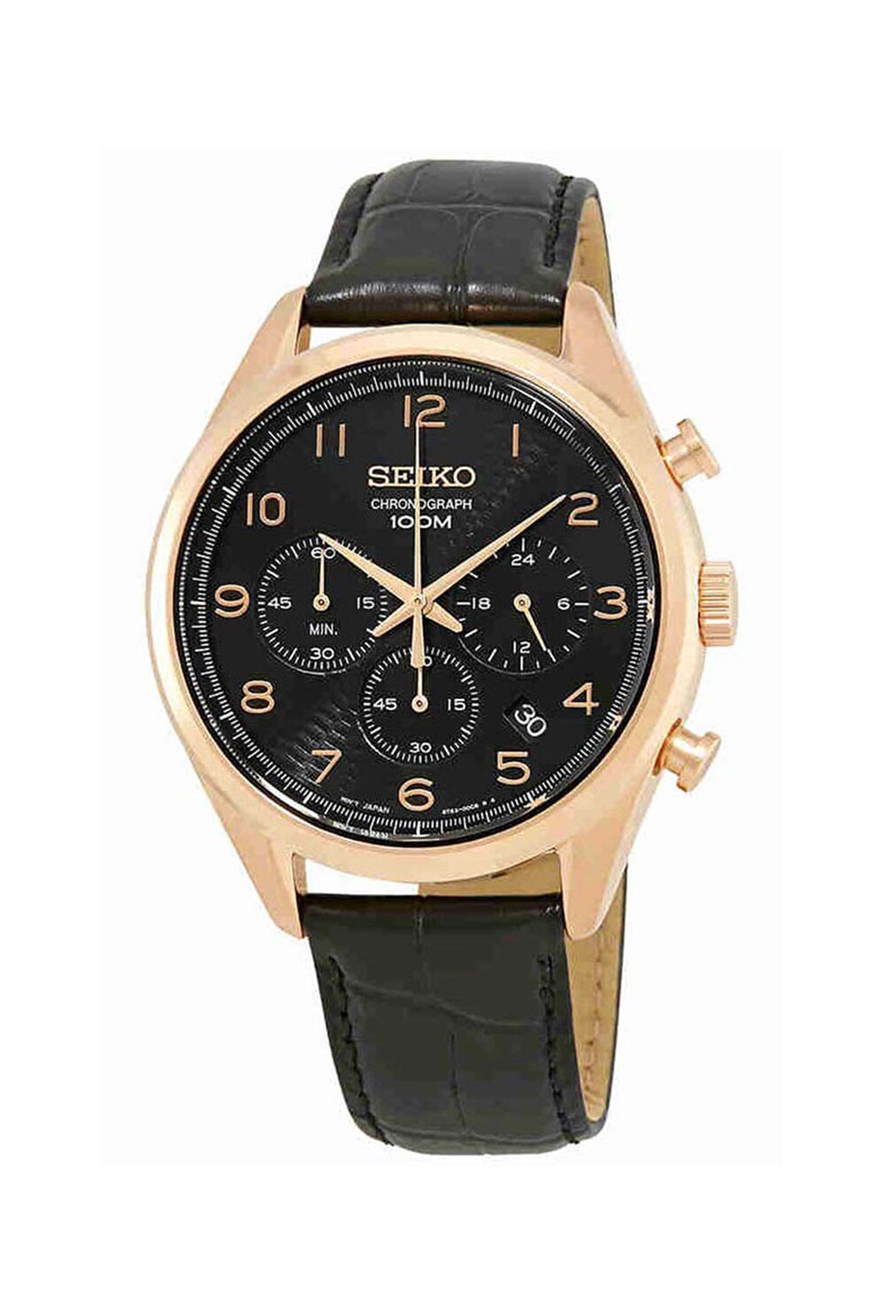 Seiko, Ceas cronograf cu o curea de piele, Negru