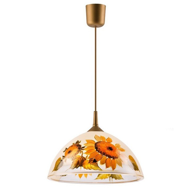 DacEnergy© окачване, пластмасова конструкция, ръчно рисувана стъклена повърхност на абажура, цокъл E27, 60 W, 300 x 600 mm, слънчогледов модел