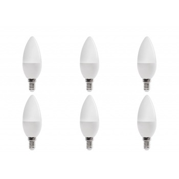 Set 6 becuri led E14, lumanare, 6W (40 W), 2700K, 480 lm, lumina calda, A+, Optonica Set 6 becuri led E14, lumanare, 6W (40 W), 2700K, 480 lm, lumina calda, A+, Optonica
