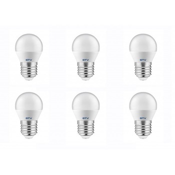 Set 6 becuri led sferice E27, 8W(54 W), 700 lm, lumina calda, A+, GTV Set 6 becuri led sferice E27, 8W(54 W), 700 lm, lumina calda, A+, GTV