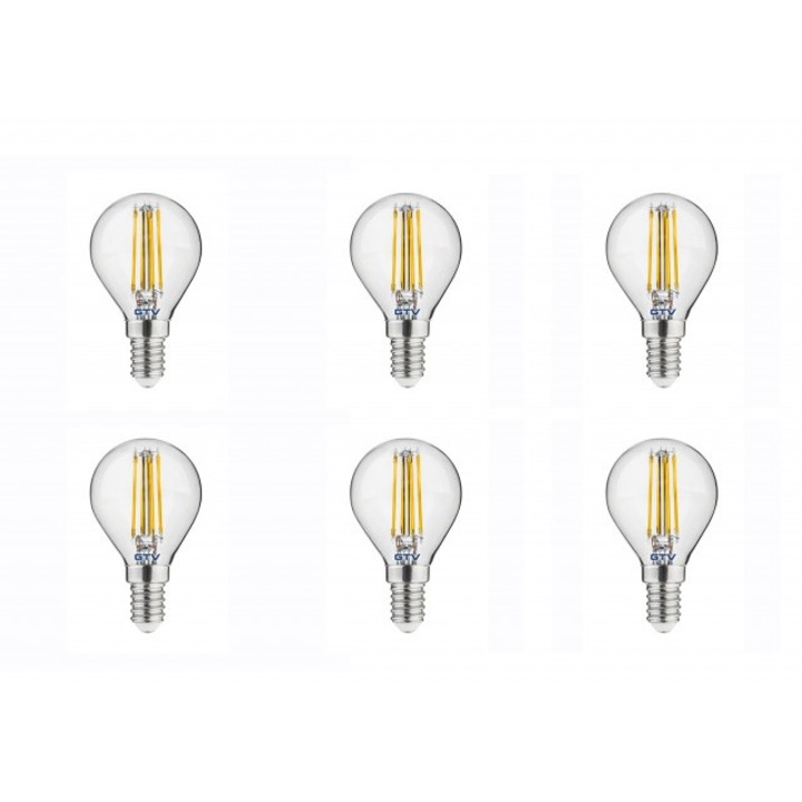 Комплект 6 сферични led крушки E14, 4W (35 W), 400lm, топла светлина, GTV
