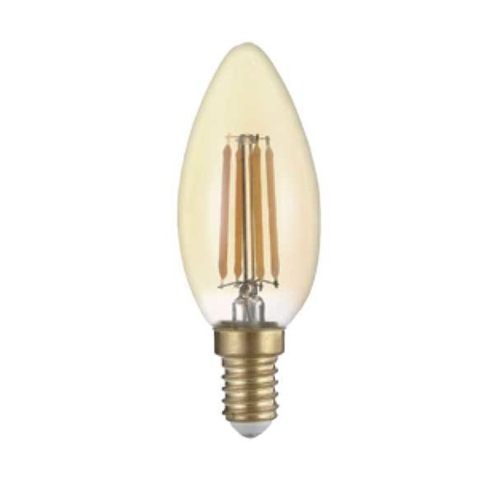Bec led lumanare Vintage 4W (27W), E14, C37, 400 lm, lumina calda (2500K), Optonica