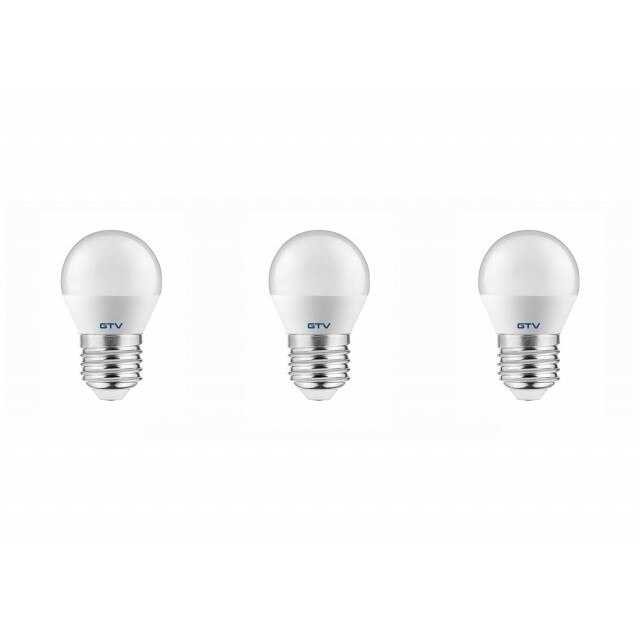 Set 3 becuri led sferice E27, 8W(54 W), 700 lm, lumina calda, A+, GTV