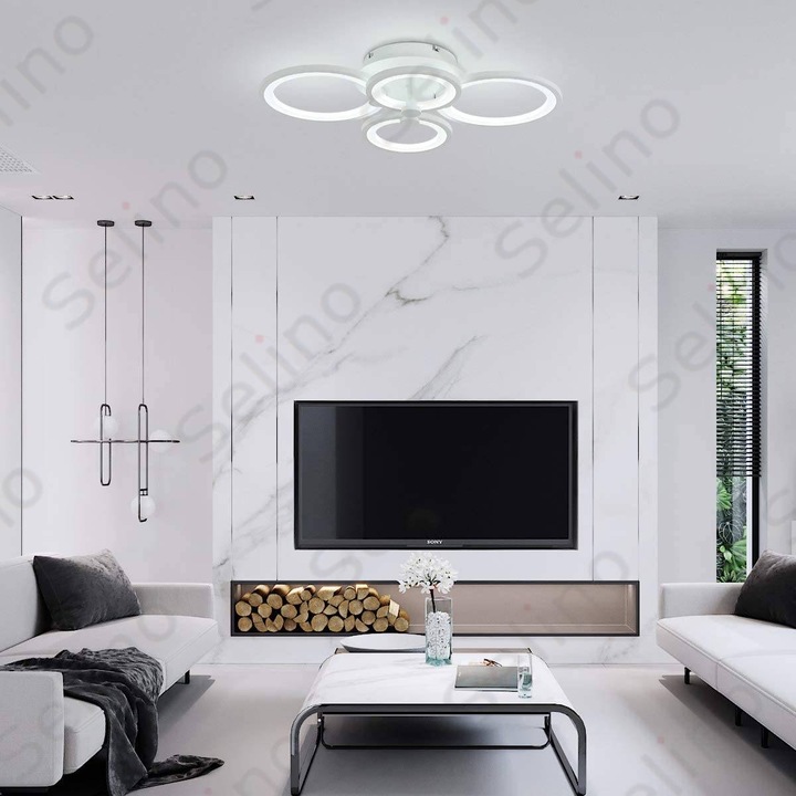 Lustra LED Circle Design, SLC Selino Concept, Dreptunghiulara 4 cu Telecomanda, lumina calda/ rece si intensitate reglabila
