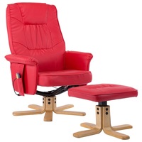 Set fotoliu de masaj rabatabil cu taburet, vidaXL, Piele ecologica, 73 x 77 x 101 cm, Rosu