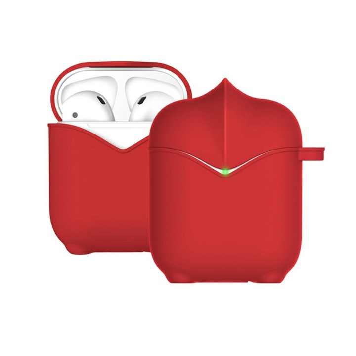 Husa suport casti compatibila cu Apple AirPods, model Knight, Rosu, BBL1045