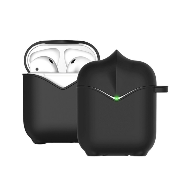 Husa suport casti compatibila cu Apple AirPods, model Knight, Negru, BBL1046