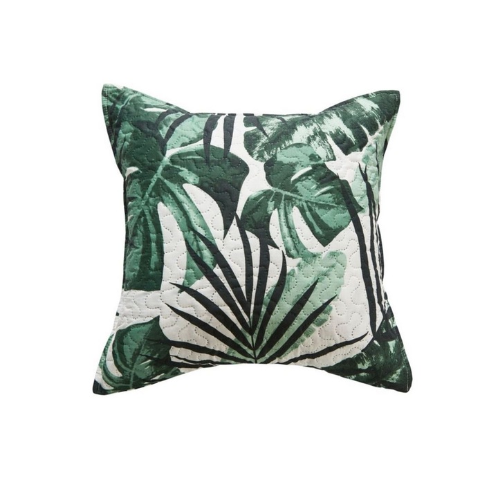 Fata de perna Mansion 45x45cm, verde inchis, frunze palmier