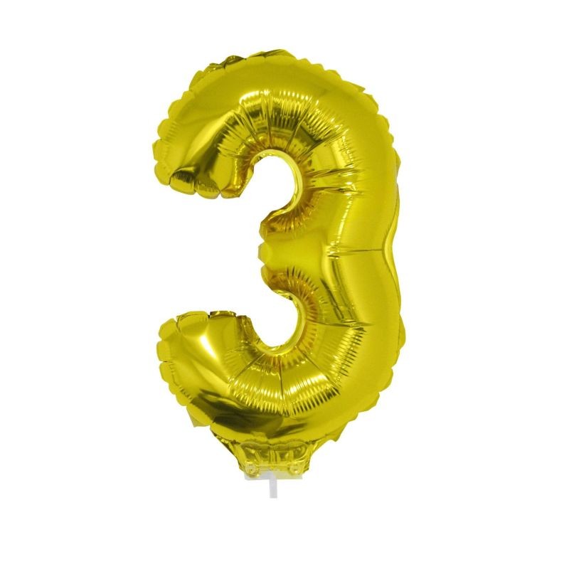 Balon cifra 3 din folie metalizata, inaltime 41 cm, auriu