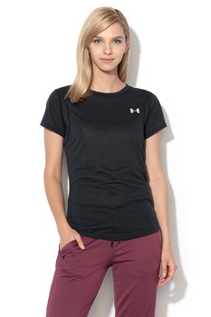 Under Armour, Tricou cu detaliu logo pe piept, pentru alergare Streaker, Negru Under Armour, Tricou cu detaliu logo pe piept, pentru alergare Streaker, Negru