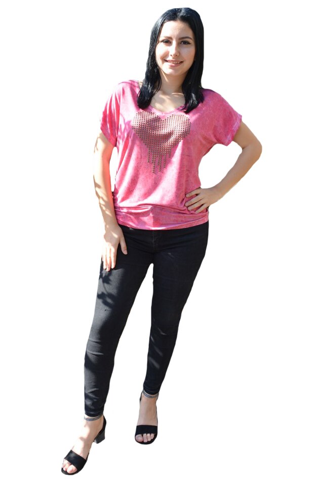 Tricou comod cu imprimeu deosebit si tinte aurii aplicate,D&J Exclusive, Rosu