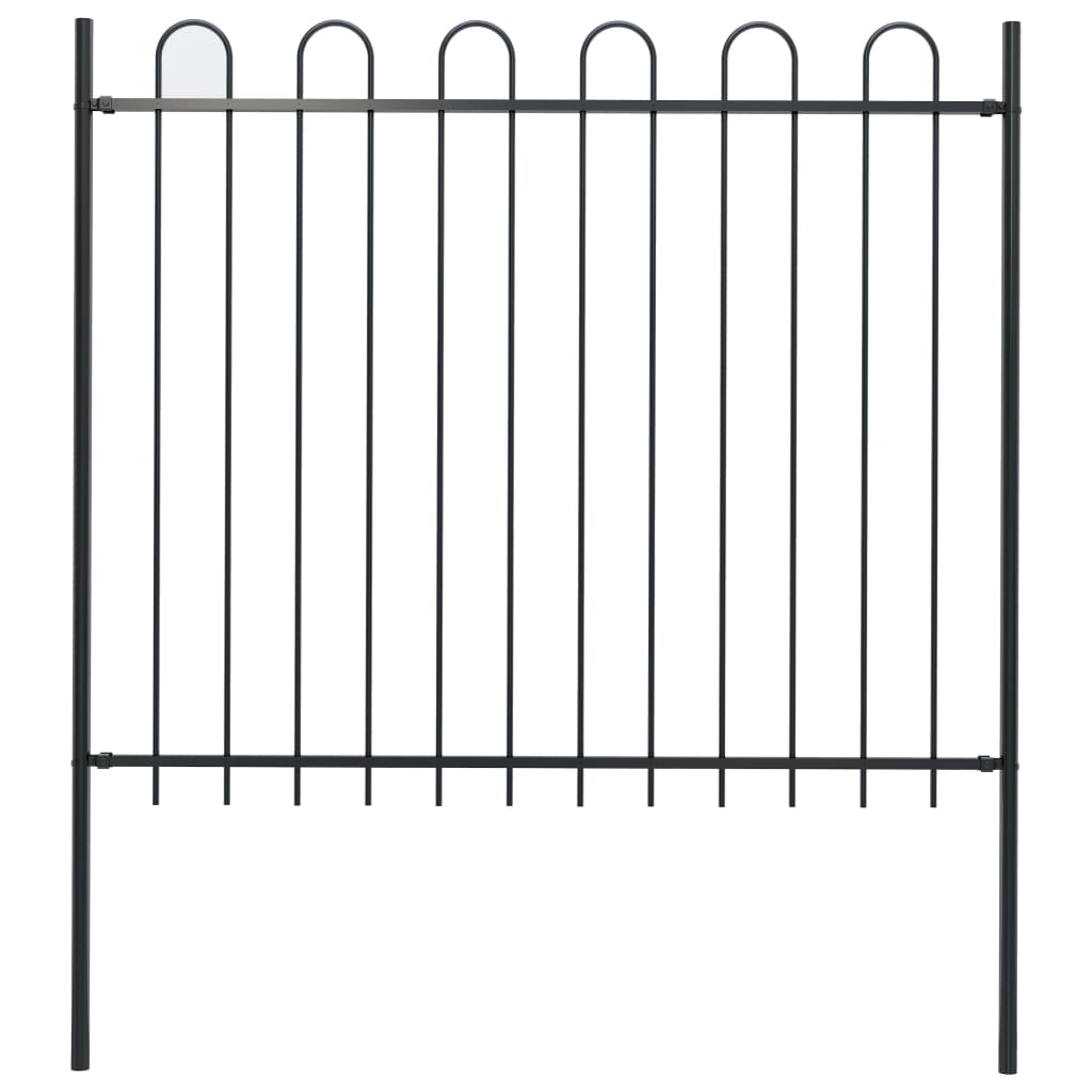 Panou de gard, varf curbat, vidaXL, Fier vopsit electrostatic, 1,7 x 1,5 m, Negru
