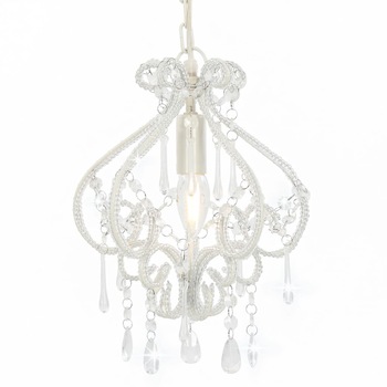 Candelabru cu margele tip cristal, vidaXL, Metal, 3 x E14, 24 x 32 cm, Alb Candelabru cu margele tip cristal, vidaXL, Metal, 3 x E14, 24 x 32 cm, Alb