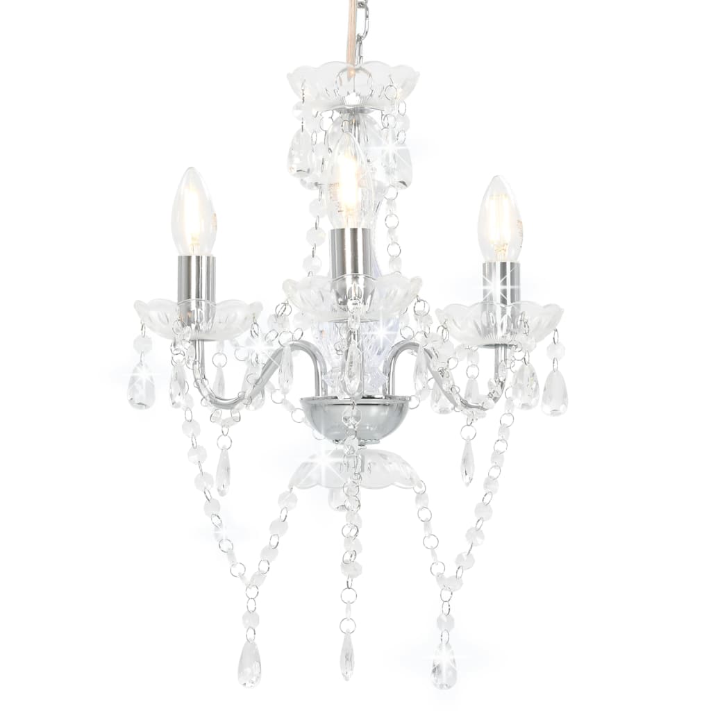 Candelabru cu margele tip cristal, vidaXL, Metal, 3x E14, 36 x 42 cm, Argintiu
