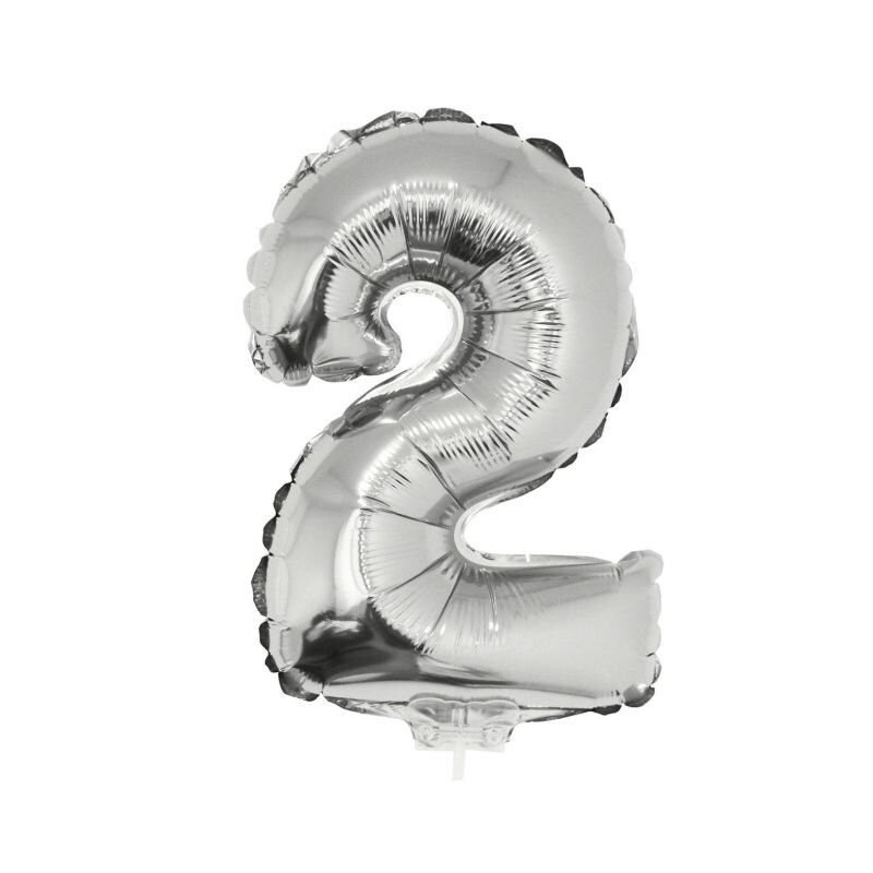 Balon cifra 2, folie argintie, inaltime 41 cm