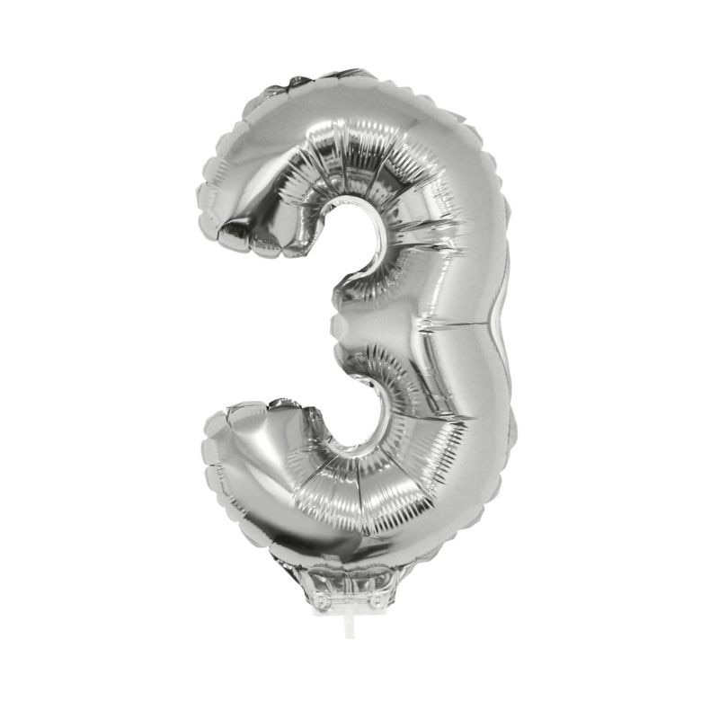 Balon cifra 3, folie argintie, inaltime 41 cm