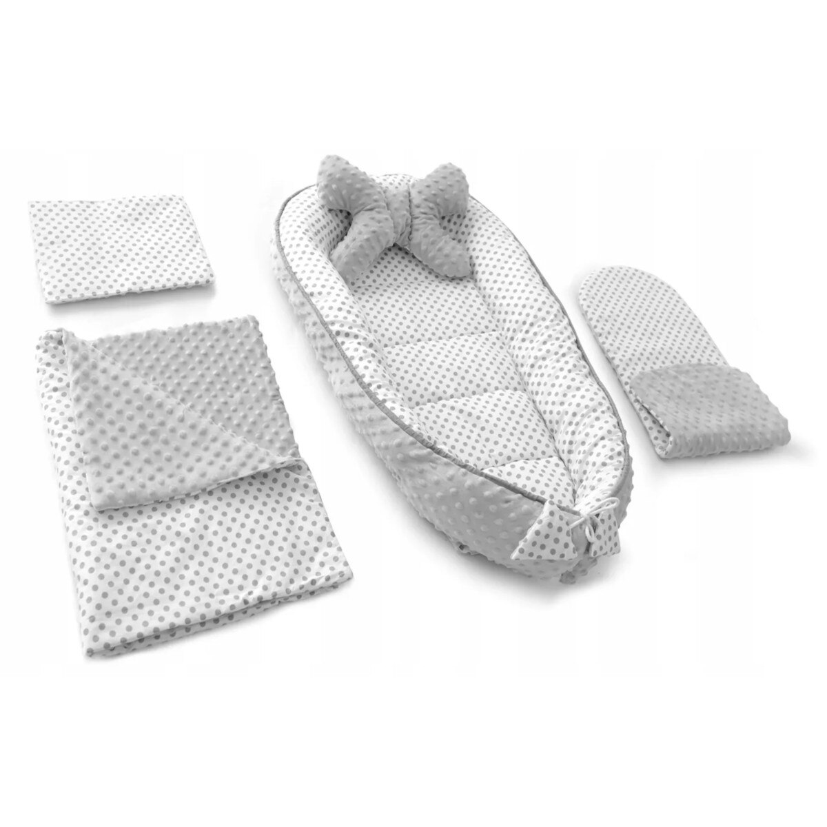 Set patut portabil, baby nest, cuib pentru bebelusi, 2 perne, saltea si paturica, Ego Dots