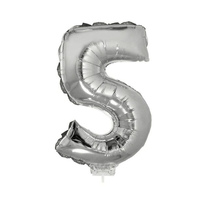 Балон цифра 5, Сребристо фолио, Височина 41 см
