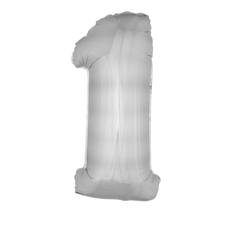 Balon gigant cifra 1, folie argintie, inaltime 102 cm