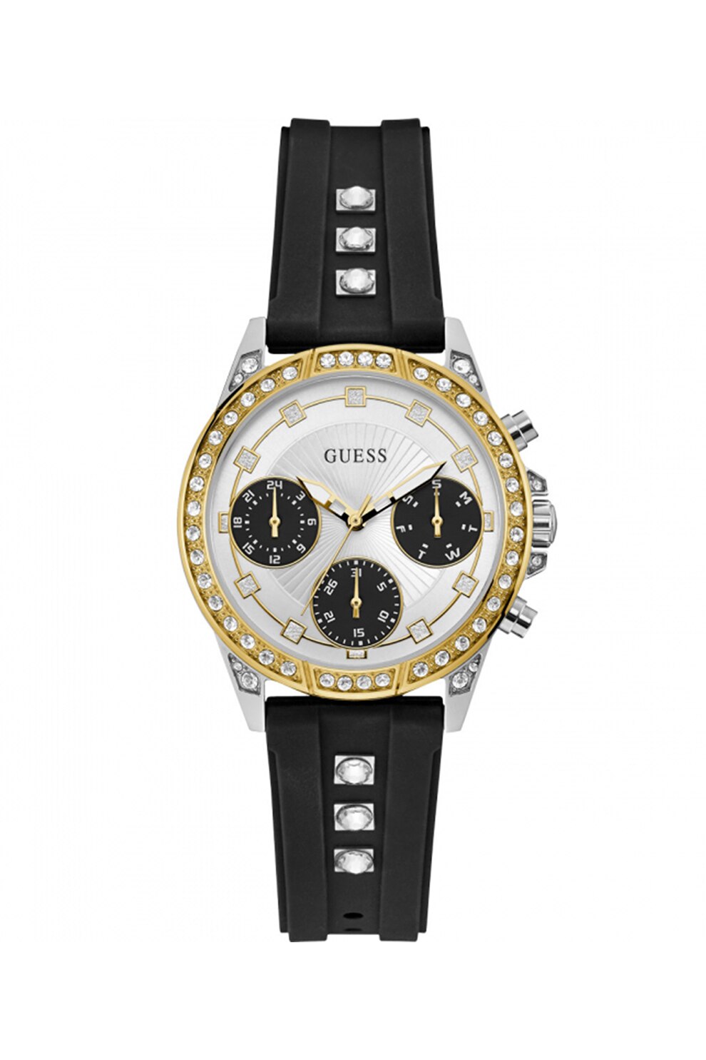 Guess, Ceas cronograf cu o curea de silicon, Negru