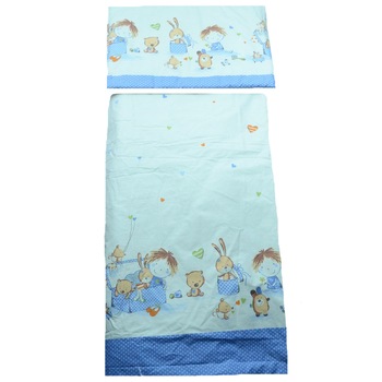 Set lenjerie de pat 6 piese 135 x 100 cm pentru bebelusi Blanca F90, Multicolor Set lenjerie de pat 6 piese 135 x 100 cm pentru bebelusi Blanca F90, Multicolor