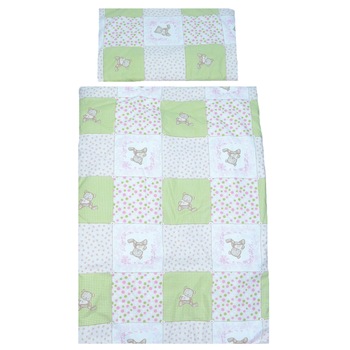 Set lenjerie de pat 6 piese 100 x 135 cm pentru bebelusi Blanca F35, Multicolor Set lenjerie de pat 6 piese 100 x 135 cm pentru bebelusi Blanca F35, Multicolor