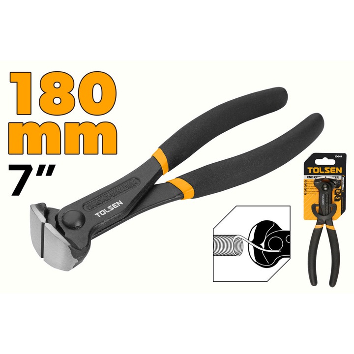 Cleste pentru sarma TOLSEN 180 mm, Industrial, otel forjat cu finisaj negru, maner inclinat, ideal pentru indoire si taiere precisa a sarmei