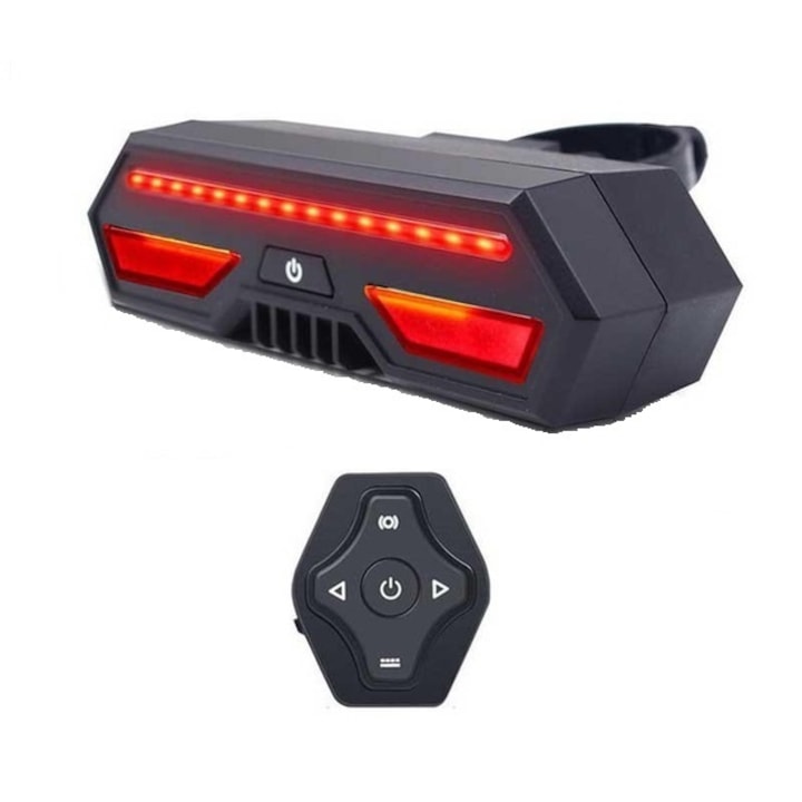 Безжичен стоп за велосипед или скутер Carsons, Със сигнализация и дистанционно управление, акумулаторен USB, 3 режима на осветление, Черен