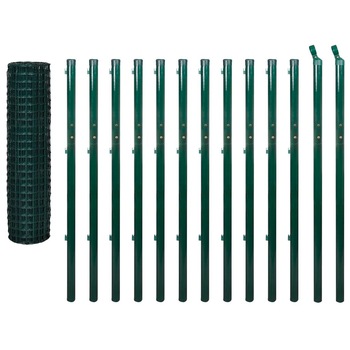 Set de gard de plasa si tarusi, vidaXL, Otel, 25 x 1.7 m, 100 x 100 mm, Verde Set de gard de plasa si tarusi, vidaXL, Otel, 25 x 1.7 m, 100 x 100 mm, Verde