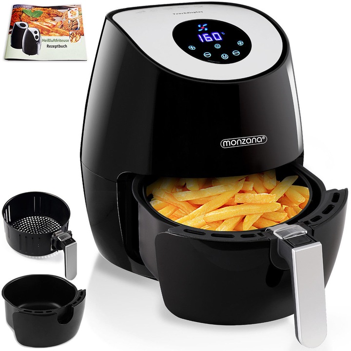 Фритюрник с горещ въздух Monzana Airfryer XL, 3.6 литра / 1500W, Цифров сензорен дисплей +9 програми