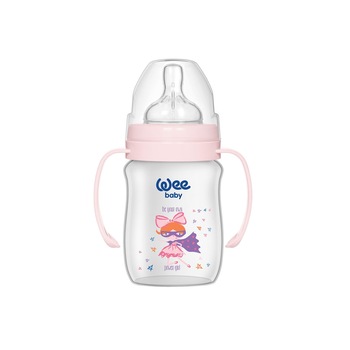 Biberon Wee Baby 125 ml din pp gura larga cu manere, desen power girl0% BPA Biberon Wee Baby 125 ml din pp gura larga cu manere, desen power girl0% BPA