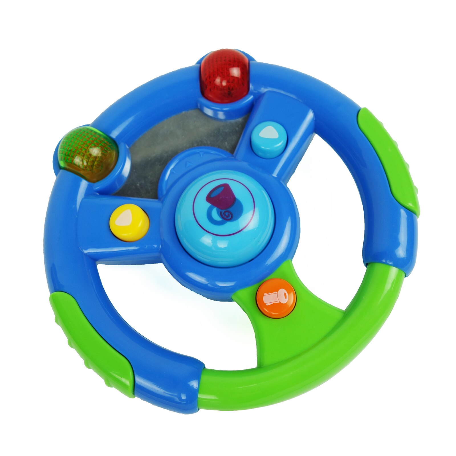 Volan interactiv cu 3 butoane, luminite, muzica, albastru cu verde, 16 centimetri