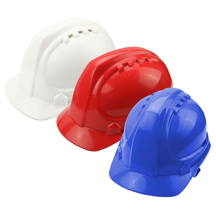 Casca de protectie industriala TOLSEN, plastic ABS, structura dublu strat cu prindere in 4 puncte, sistem de blocare cu panglica in X, aprobata CE EN397, usoara si rezistenta, culoare galbena