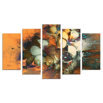 Set Tablouri Multicanvas 5 Piese, Arta flori portocalie,158х90 cm Set Tablouri Multicanvas 5 Piese, Arta flori portocalie,158х90 cm