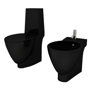 Set vas de toaleta si bideu din ceramica vidaXL, Ceramica, 39 x 66 x 84 cm, Negru Set vas de toaleta si bideu din ceramica vidaXL, Ceramica, 39 x 66 x 84 cm, Negru