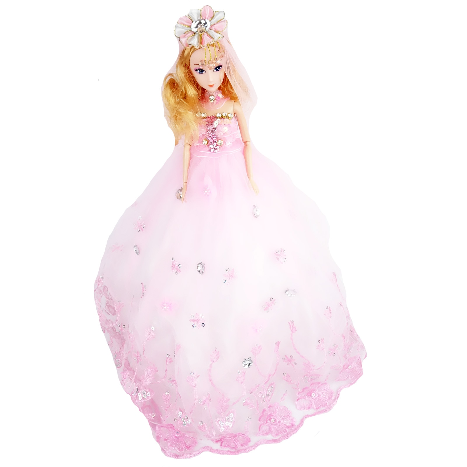 Papusa in rochie eleganta, stil printesa, cu muzica si luminite, roz deschis, 50 cm