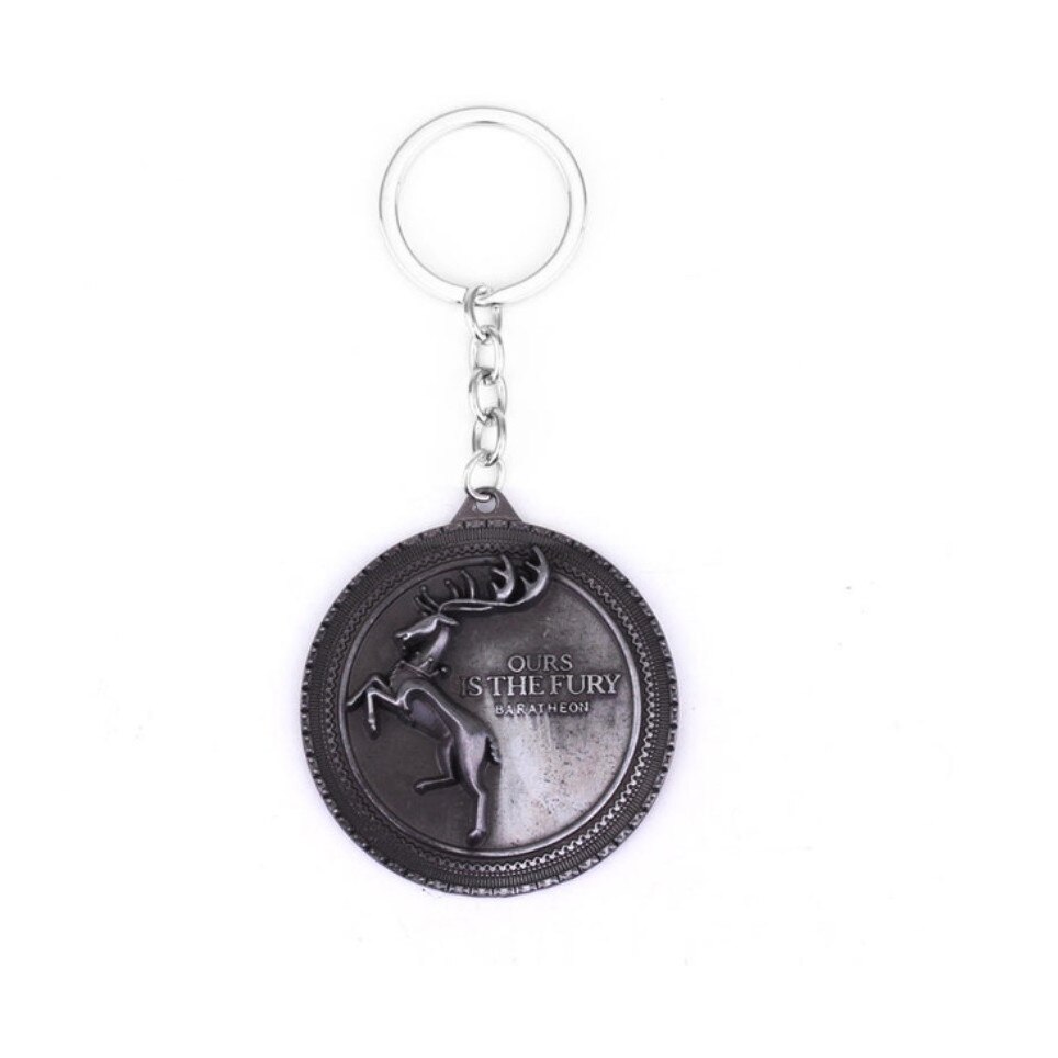 Breloc Game of Thrones, Casa Baratheon - Ours is the Fury, argintiu