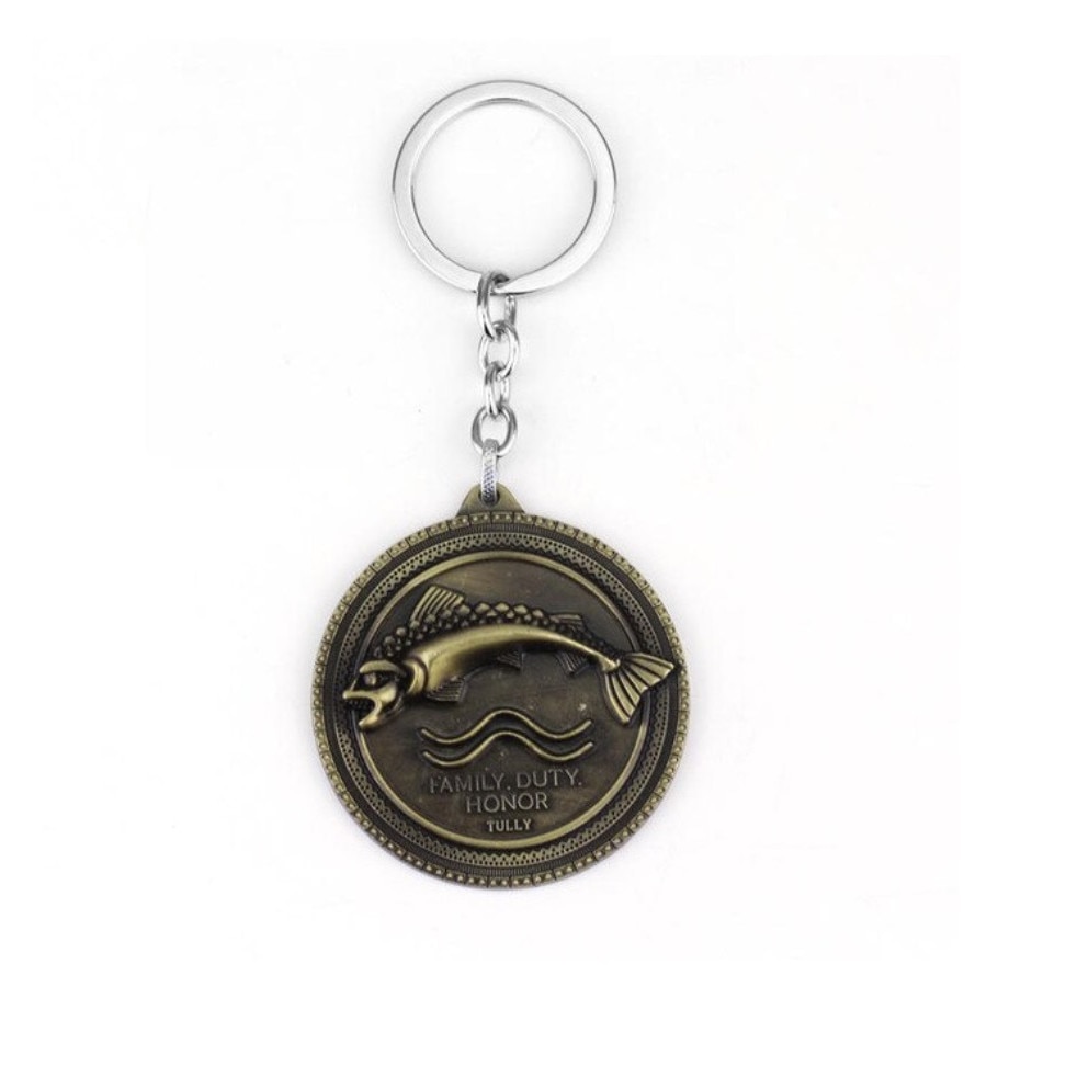 Breloc Game of Thrones, Casa Tully - Family Duty Honor, bronz