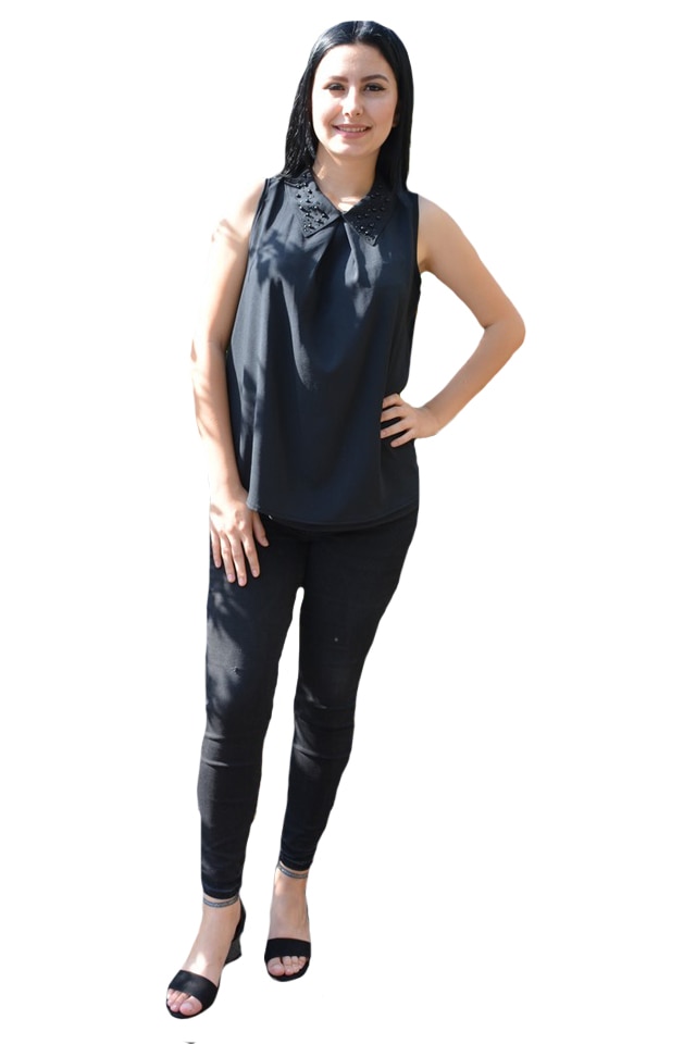 Bluza rafinata,cu guler mic decorat cu margele,fara maneca,D&J Exclusive, Negru